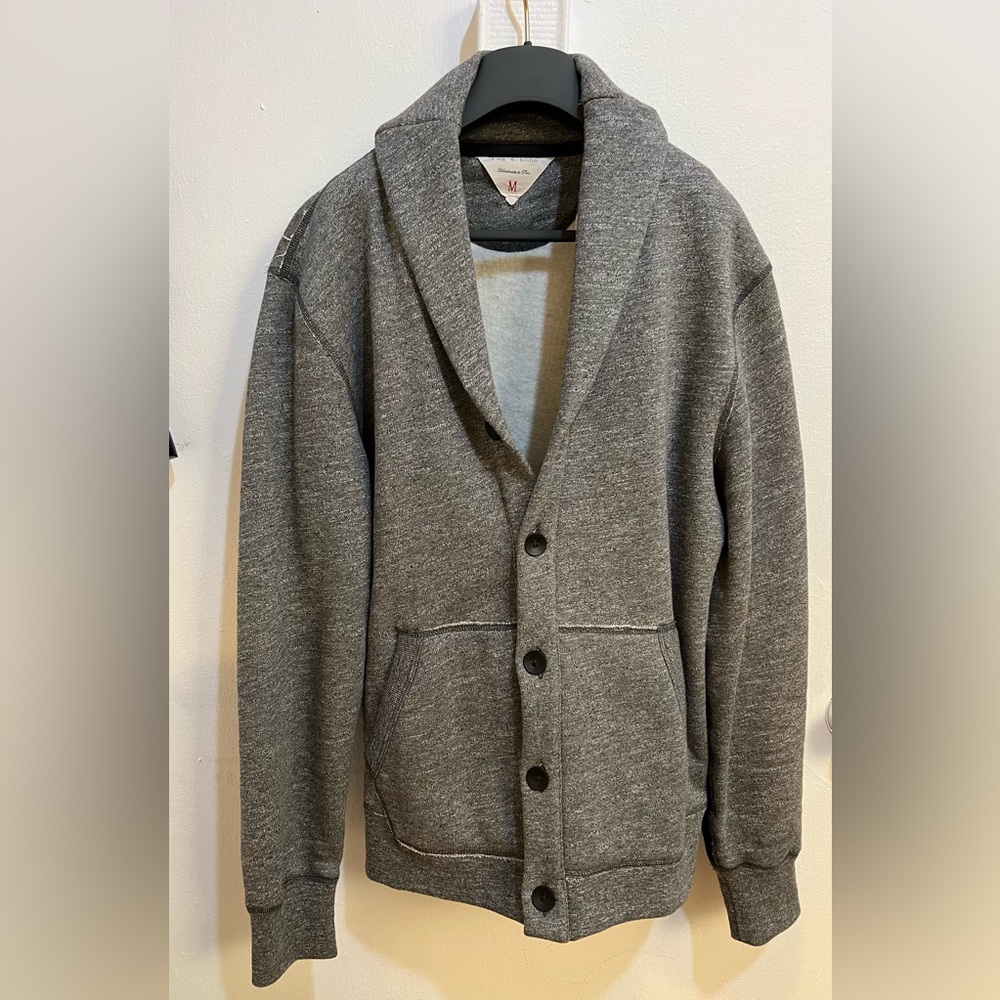 Rag Bone Shawl Collar Cardigan W Elbow Patches Gray